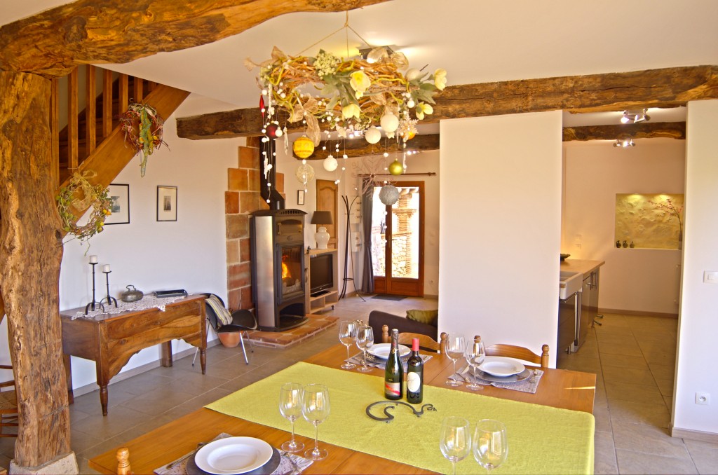 Vue d'ensemble RDC salle à manger séjour cuisine américaine