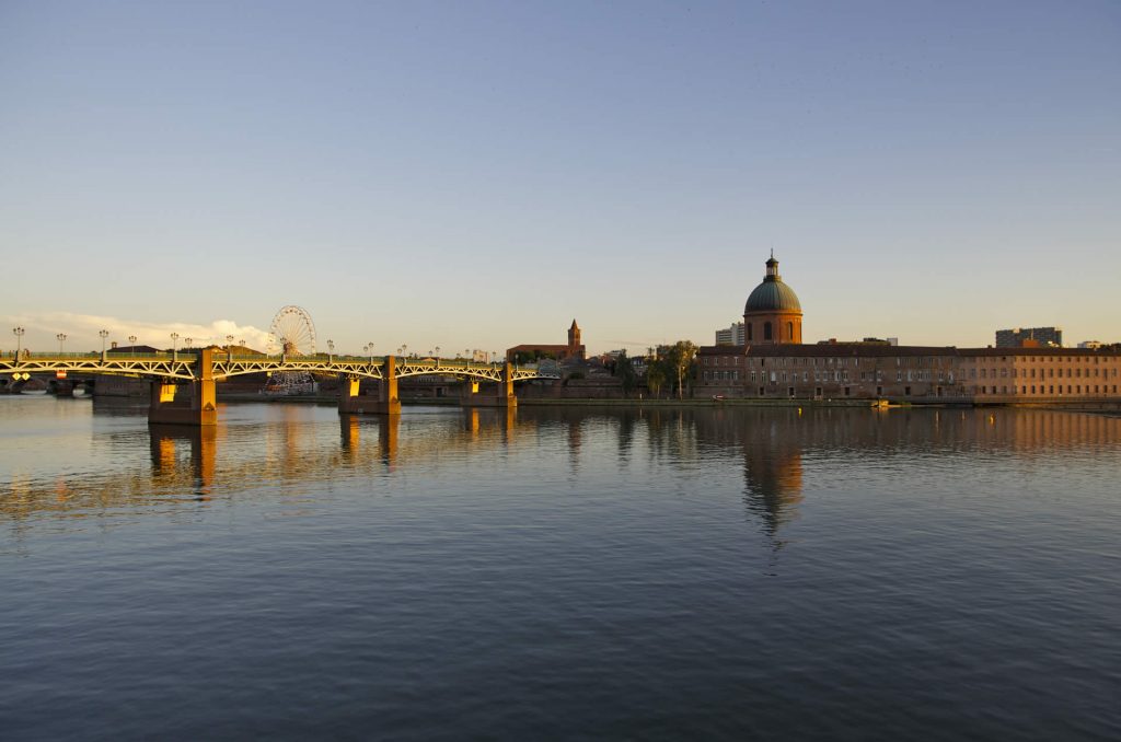 la garonne à toulouse, coucher de soleil